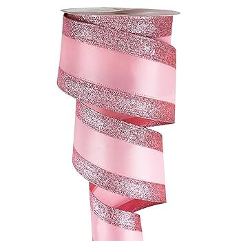Amazon.com: HUIHUANG Pink Wired Satin Ribbon with Glitter